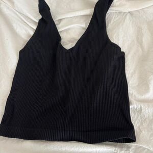 NIKI BIKI Ribbed Tank One Size V Neck Layering Formal Women's Black Crop Top